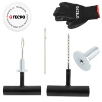 TECPO Reifenreparatur-Set 100-tlg. | Komplettset für schlauchlose Reifen mit Werkzeug, Ventilen und Stopfen im Aufbewahrungskoffer
