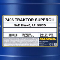 MANNOL Traktor Superoil 15W-40 API SG/CD, 20L