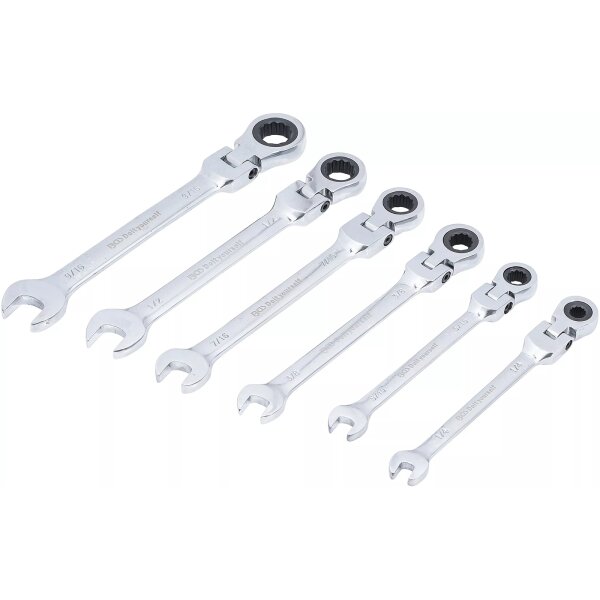 BGS DIY Ratschenring-Maulschlüssel-Satz | flexible Köpfe | Zollmaße | SW 1/4" - 9/16" | 6-tlg.
