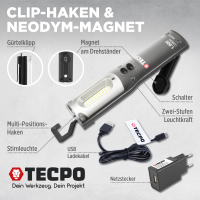 TECPO LED Akku Handlampe 1000 Lumen IP54 + USB Ladegerät