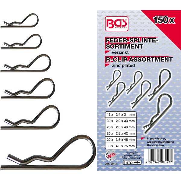 BGS Federsplinte-Sortiment | Ø 2,4 - 4,0mm | 150-tlg.