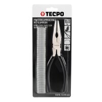 TECPO Polsterklammerzange Set, 8 Zoll (200 mm), inkl. 100 Carbonstahl-Klammern 23 mm, Spezialzange für Sitzbezug-Reparaturen & Sitzheizungen, mit Einkerbungen & Federmechanik für präzise Fixierung