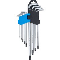 BGS T-Profil-Winkelschlüssel-Set, mit Bohrung auf langer Seite, T10-50, extra lang, 9-tlg.