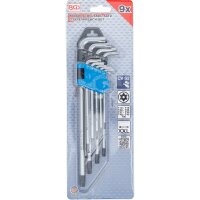BGS T-Profil-Winkelschlüssel-Set, mit Bohrung auf langer Seite, T10-50, extra lang, 9-tlg.