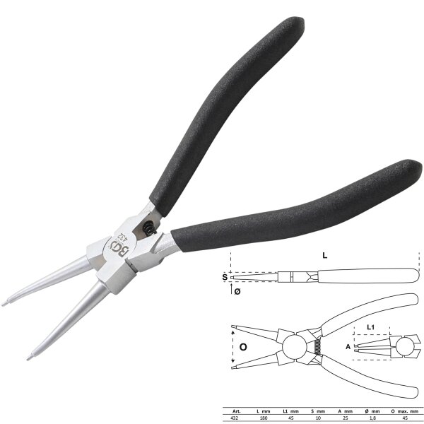 BGS Sprengringzange | gerade | für Innensprengringe | 180 mm