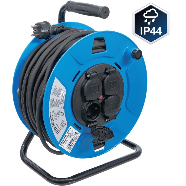 BGS Kabeltrommel 50 m 3 x 1,5 mm² 4 Steckdosen mit Verschlusskappe IP 44 3500 W