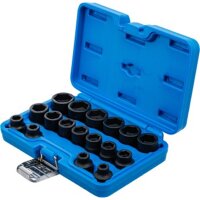 BGS Kraft-Steckschlüssel-Einsatz-Satz Sechskant, extra flach | Antrieb Innenvierkant 12,5mm (1/2") | SW 8-24mm | 17-tlg.