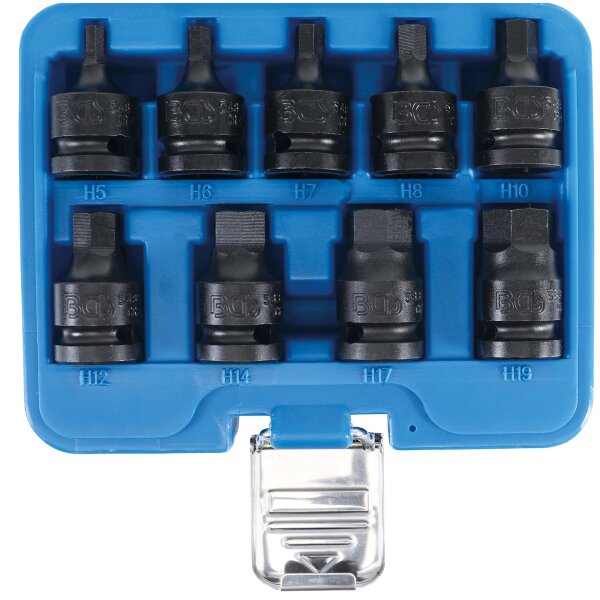 BGS Kraft-Bit-Einsatz-Satz | Antrieb Innenvierkant 12,5 mm (1/2") | Innensechskant 5 - 19 mm | 9-tlg.