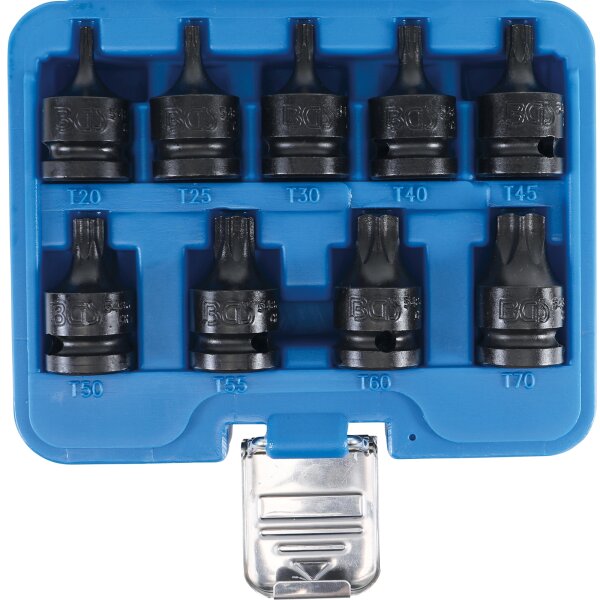 BGS Kraft-Bit-Einsatz-Satz | Antrieb Innenvierkant 12,5 mm (1/2") | T-Profil (für Torx) T20 - T70 | 9-tlg.
