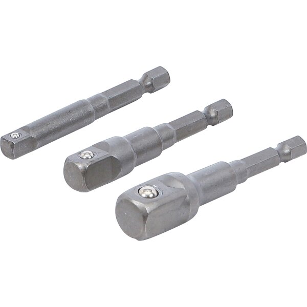 BGS Adapter-Satz für Bohrmaschinen | Außensechskant Antrieb 6,3mm (1/4") | Abtrieb Außensechskant 6,3mm (1/4"), 10mm (3/8"), 12,5mm (1/2") | 3-tlg.