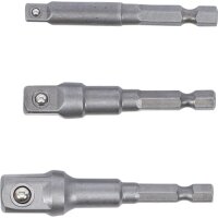 BGS Adapter-Satz für Bohrmaschinen | Außensechskant Antrieb 6,3mm (1/4") | Abtrieb Außensechskant 6,3mm (1/4"), 10mm (3/8"), 12,5mm (1/2") | 3-tlg.