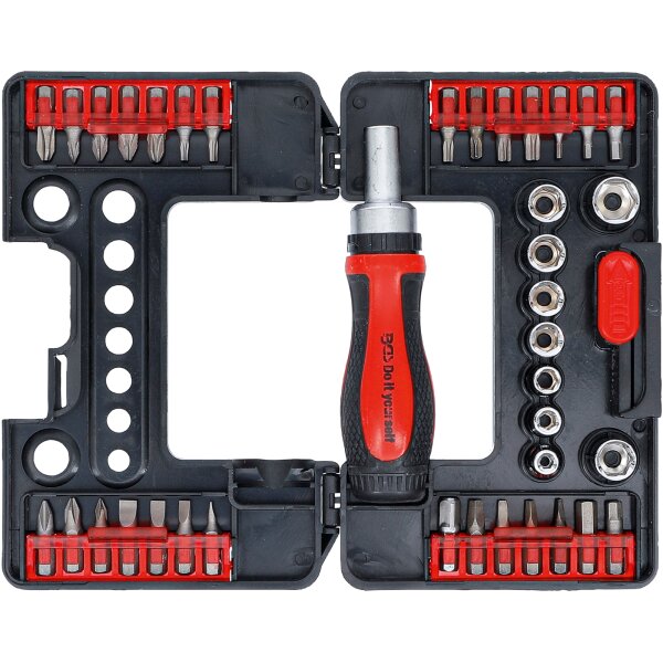 BGS Bit-/Steckschlüssel-Einsatz-Satz | mit Ratschen-Drehgriff für Bits, umschaltbar | 38-tlg.