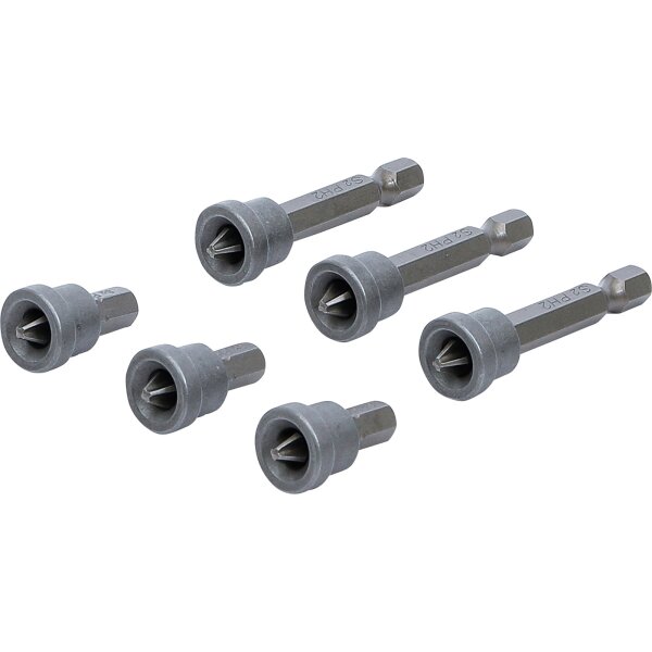 BGS DIY Bit-Satz mit Tiefenstopp | für Gipskartonplatten | Antrieb Außensechskant 6,3 mm (1/4") | Kreuzschlitz PH2 | 6-tlg.