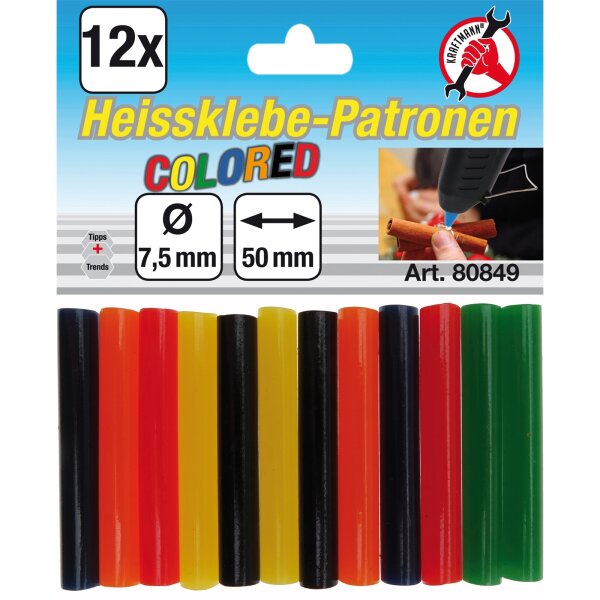 BGS DIY Heißklebe-Patronen | bunt | Ø 7,5 mm, 50 mm | 12-tlg.