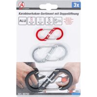 BGS DIY Karabinerhaken-Sortiment mit Doppelöffnung | Aluminium | 3-tlg.