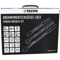 TECPO Drehmomentschlüssel-Set 32-tlg. 1/4" 3/8" 1/2" mit Bits, Stecknüssen und Zubehör für 5–200 Nm