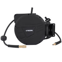 TECPO Druckluftschlauch-Aufroller 10 m mit Hybrid-Schlauch, Stoppfunktion, 1/4" BSPT Anschluss und schwenkbarer Wandhalterung