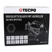 TECPO Druckluftschlauch-Aufroller 10 m mit Hybrid-Schlauch, Stoppfunktion, 1/4" BSPT Anschluss und schwenkbarer Wandhalterung
