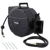 TECPO Druckluftschlauch-Aufroller 20+2 m mit Hybrid-Schlauch, Stoppfunktion, 1/4" BSPT Anschluss und schwenkbarer Wandhalterung