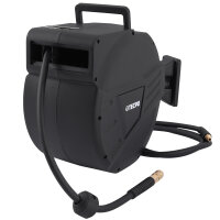 TECPO Druckluftschlauch-Aufroller 20+2 m mit Hybrid-Schlauch, Stoppfunktion, 1/4" BSPT Anschluss und schwenkbarer Wandhalterung