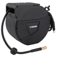 TECPO Druckluftschlauch-Aufroller 20+2 m mit Hybrid-Schlauch, Stoppfunktion, 1/4" BSPT Anschluss und schwenkbarer Wandhalterung