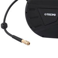 TECPO Druckluftschlauch-Aufroller 20+2 m mit Hybrid-Schlauch, Stoppfunktion, 1/4" BSPT Anschluss und schwenkbarer Wandhalterung