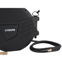 TECPO Druckluftschlauch-Aufroller 20+2 m mit Hybrid-Schlauch, Stoppfunktion, 1/4" BSPT Anschluss und schwenkbarer Wandhalterung