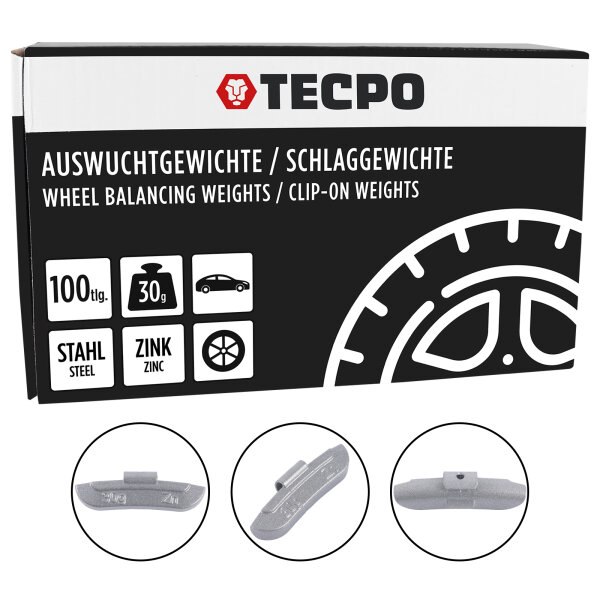 TECPO Auswuchtgewichte Schlaggewichte 30g Zink für Stahlfelgen, 100-tlg.