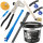TECPO Reifenmontagepaste schwarz 5 kg + Pinsel + Auswuchtzange + Felgenkantenschutz + Einziehwerkzeug + Radierer + Schaber