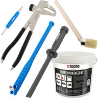 TECPO Reifenmontagepaste weiß 5 kg + Pinsel + Auswuchtzange + Einziehwerkzeug + Schaber