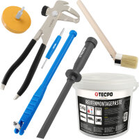 TECPO Reifenmontagepaste weiß 5 kg + Pinsel + Auswuchtzange + Einziehwerkzeug + Schaber + Radierer