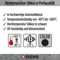 6x TECPO Hochtemperatur Silikon Dichtung HSD 30 schwarz, 200 ml