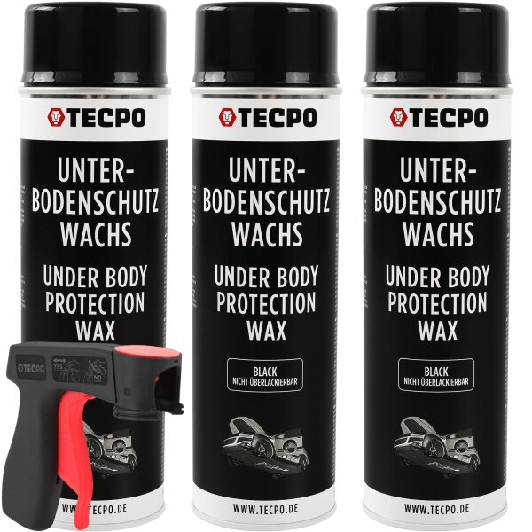 3x TECPO Unterbodenschutz Wachs schwarz, 500 ml + Sprühpistole