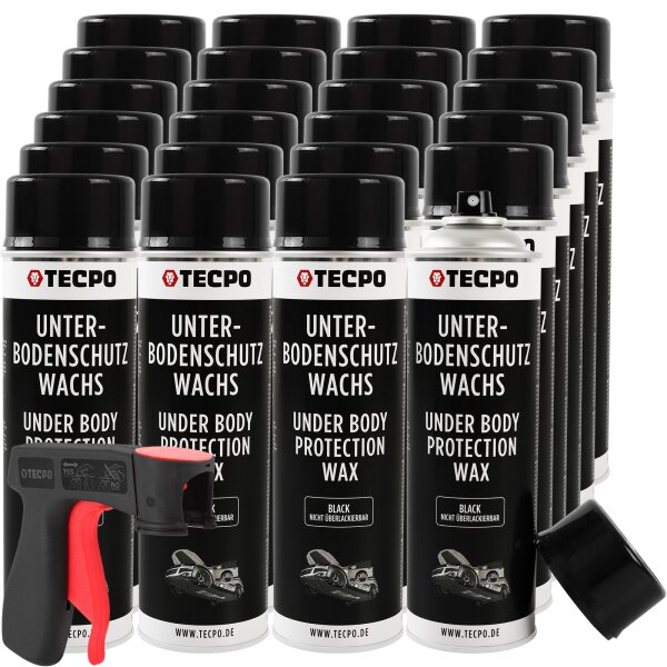 24x TECPO Unterbodenschutz Wachs schwarz, 500 ml + Sprühpistole