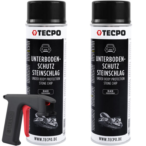 2x TECPO Unterbodenschutz überlackierbar schwarz, 500 ml + Pistolengriff