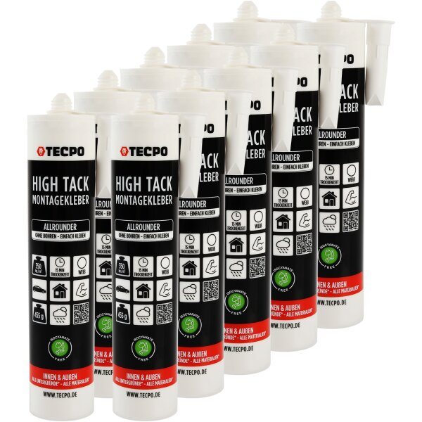 TECPO Montagekleber HIGH TACK Baukleber, 10x 455g Kleber + Dichtstoffe MS-Polymer SMP