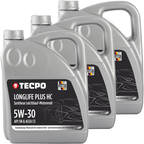 3x 5L TECPO 5W-30 LONGLIFE PLUS MOTORÖL für VW 504.00 507.00 MB 229.31 229.51 BMW LL-04 C30