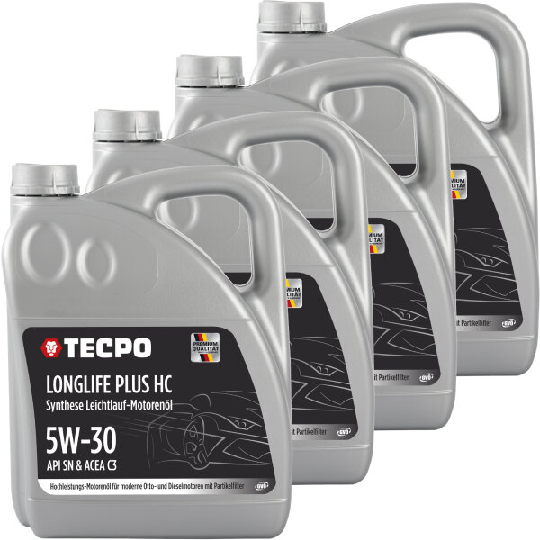 4x 5L TECPO 5W-30 LONGLIFE PLUS MOTORÖL für VW 504.00 507.00 MB 229.31 229.51 BMW LL-04 C30