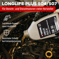5L TECPO 5W-30 LONGLIFE PLUS MOTORÖL für VW 504.00 507.00 MB 229.31 229.51 BMW LL-04 C30 + Motorspülung Motor Flush Motorreiniger 300 ml