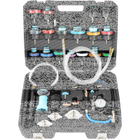 TECPO Kühlsystem Abdrückgerät 27-teilig + 5L Kühlerfrostschutz Kühlmittel AG13+ rosa (-40 C°) Antifreeze