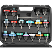 TECPO Kühlsystem Abdrückgerät 27-teilig + 5L Kühlerfrostschutz Kühlmittel AG13+ rosa (-40 C°) Antifreeze