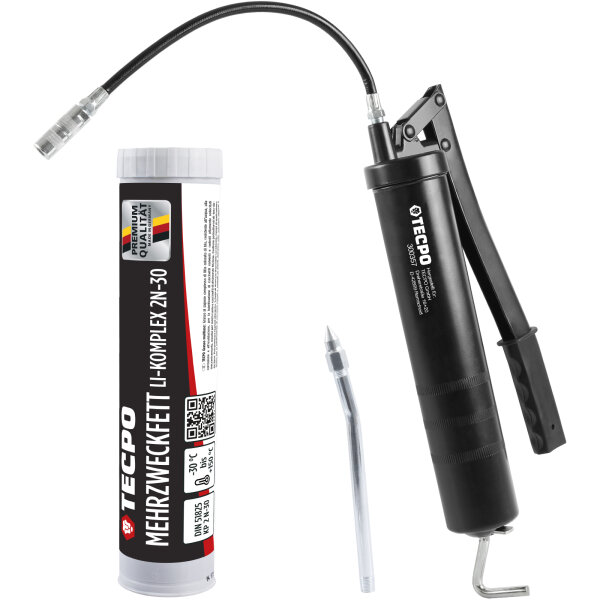 TECPO Mehrzweckfett 1x400g Hochleistungs Li-Komplex Schmierfett KP 2N-30 Lithium Fett + Fettpresse mit Handhebel