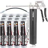 TECPO Mehrzweckfett 12x400g Hochleistungs Li-Komplex Schmierfett KP 2N-30 Lithium Fett + Einhand-Fettpresse