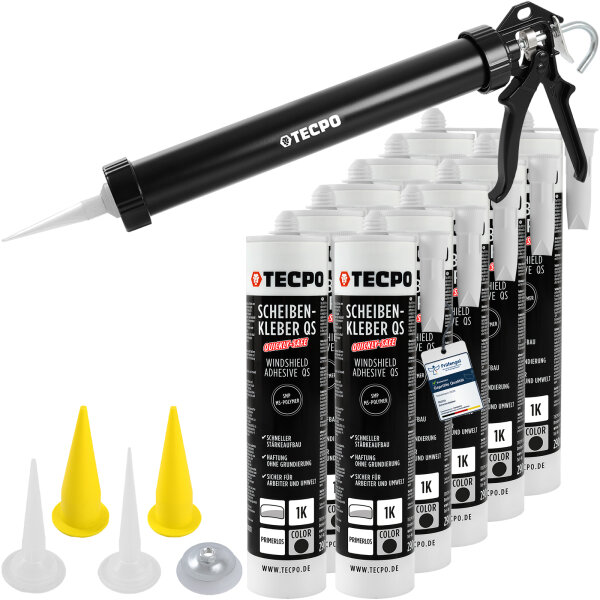 TECPO Scheibenkleber MS-Polymer 10x 290 ml + Einhand Fettpresse 380 mm