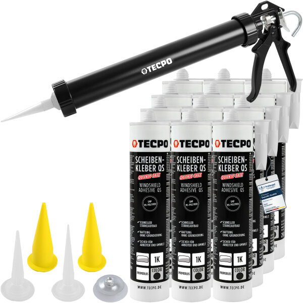 TECPO Scheibenkleber MS-Polymer 12x 290 ml + Einhand Fettpresse 380 mm