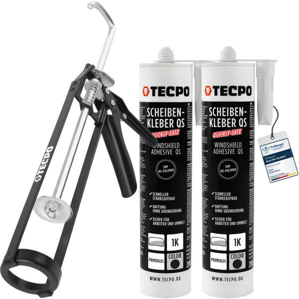 TECPO Scheibenkleber MS-Polymer 2x 290 ml + Skelett Kartuschenpresse