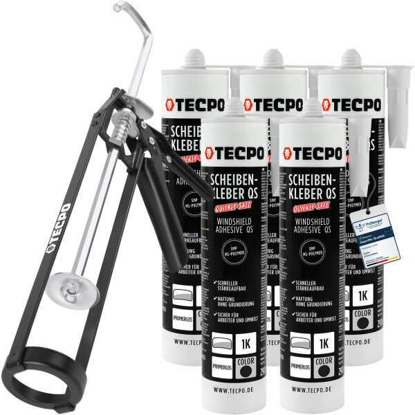 TECPO Scheibenkleber MS-Polymer 5x 290 ml + Skelett Kartuschenpresse