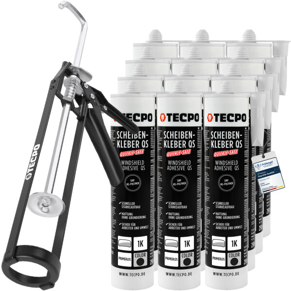 TECPO Scheibenkleber MS-Polymer 12x 290 ml + Skelett Kartuschenpresse