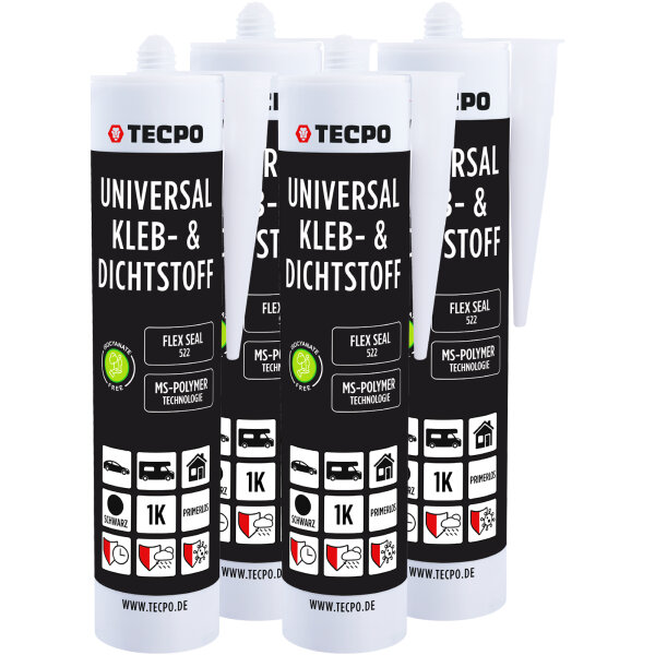 4x TECPO Universal Klebe- und Dichtstoff FLEX SEAL 522 SCHWARZ 1K MS-Polymer UV-stabil und witterungsbeständig