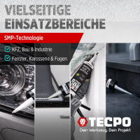 12x TECPO Universal Klebe- und Dichtstoff FLEX SEAL 522 SCHWARZ 1K MS-Polymer UV-stabil und witterungsbeständig
